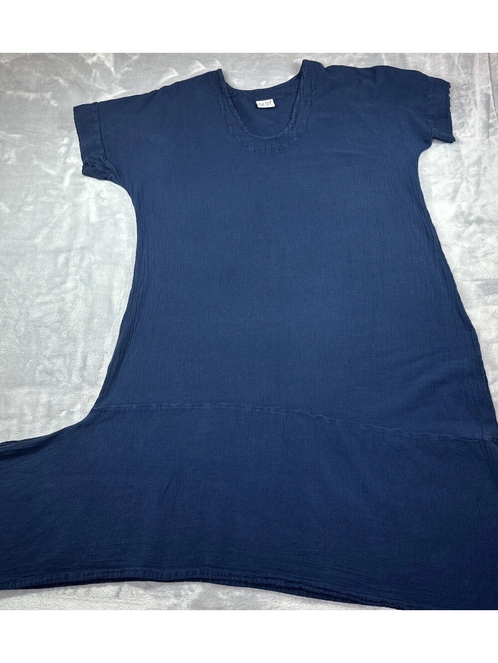 Oh My Gauze Navy Cotton Dress Womens Large 2 Shift Short Sleeve Casual Boho